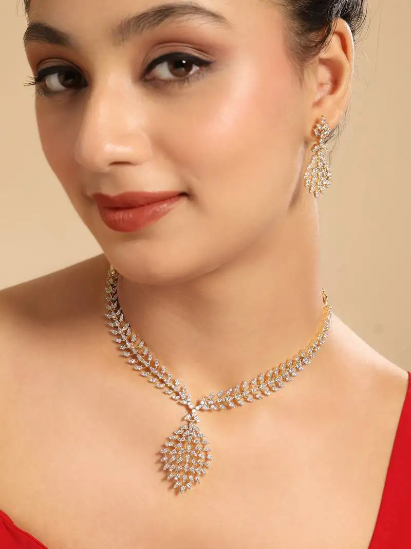 American diamond leaflet spark necklace set
