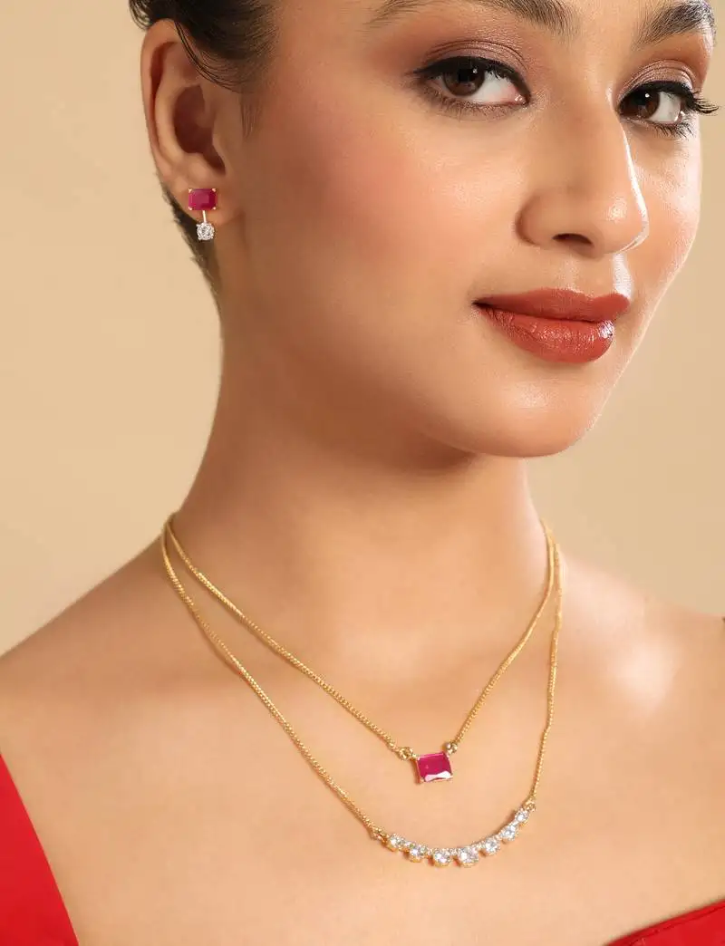American diamond ruby airia layered necklace set