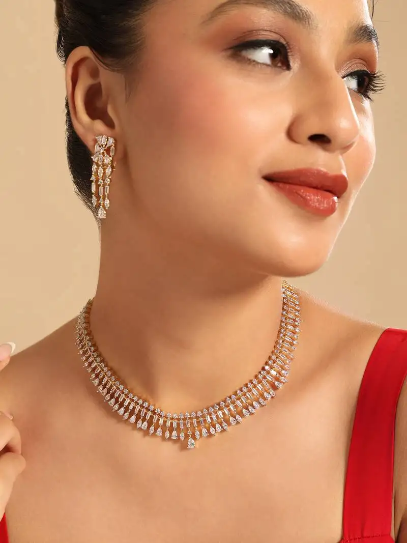 American diamond diva radiant drop necklace set