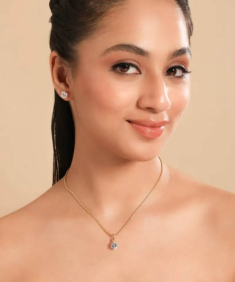 American diamond drop pendant necklace set