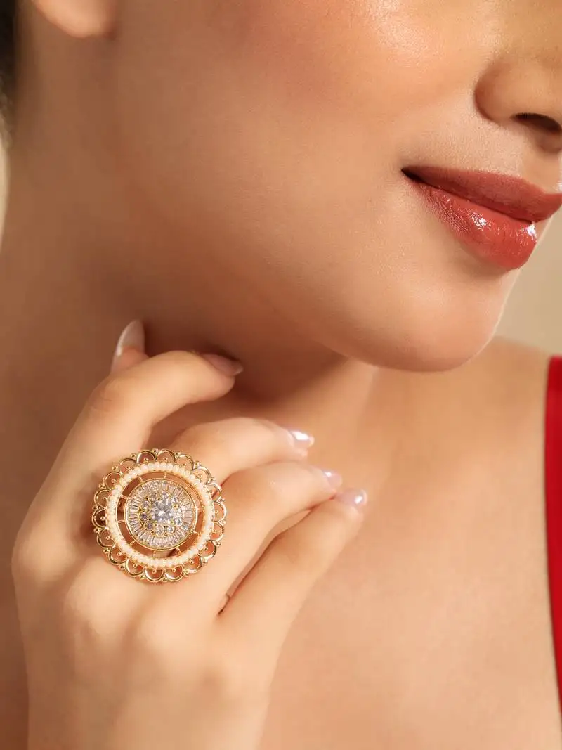 American diamond aureate pearl adjustable ring