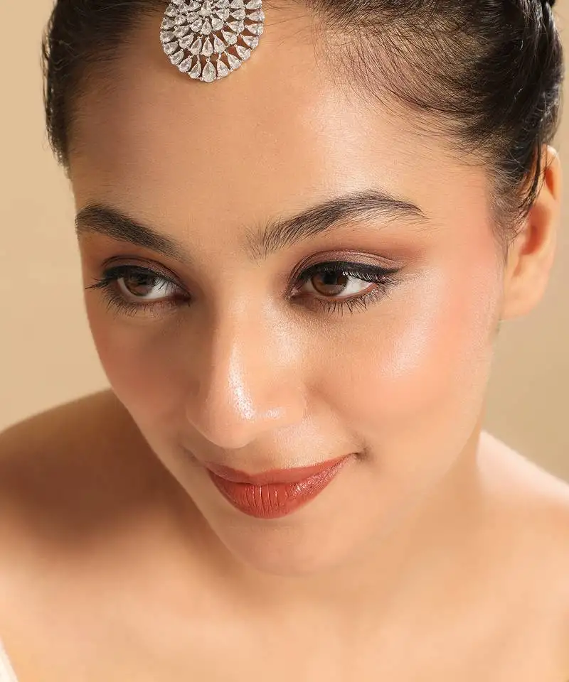 American diamond fern maang tikka