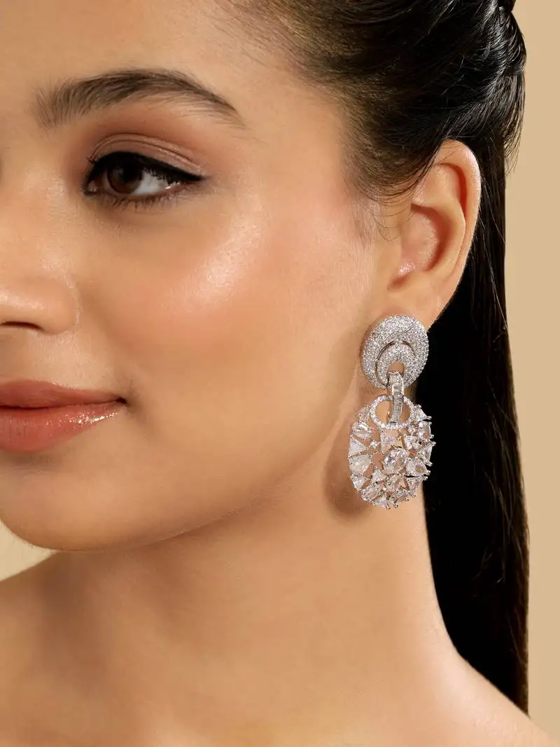 Rhodium plated eternal flora dangler earrings