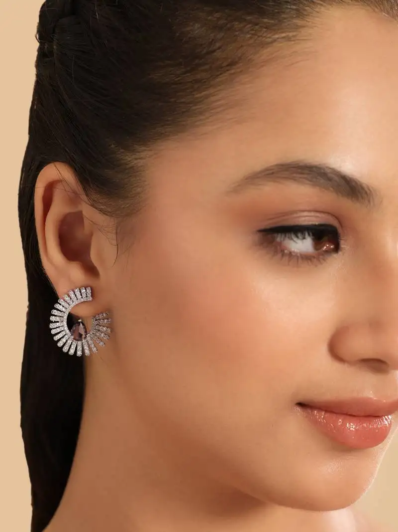 Rhodium plated celestial amethyst spark stud earrings