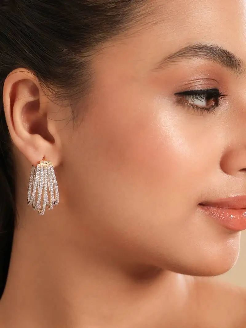 American diamond drape hoop earrings