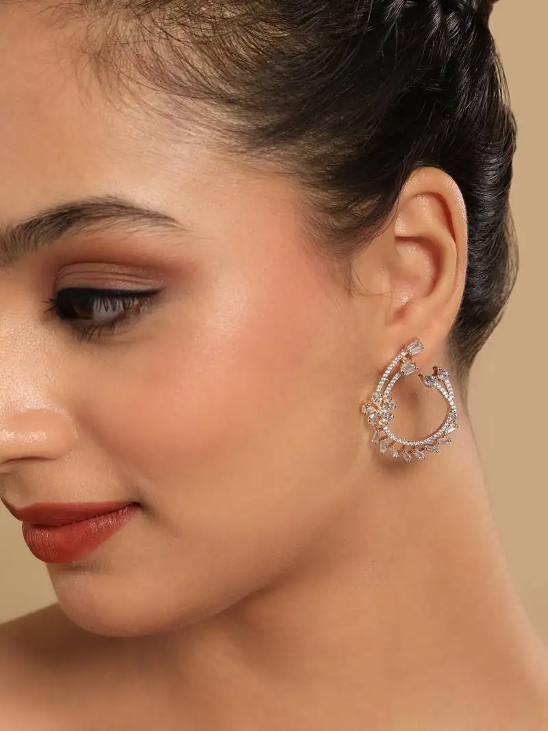 American diamond blossom arc stud earrings