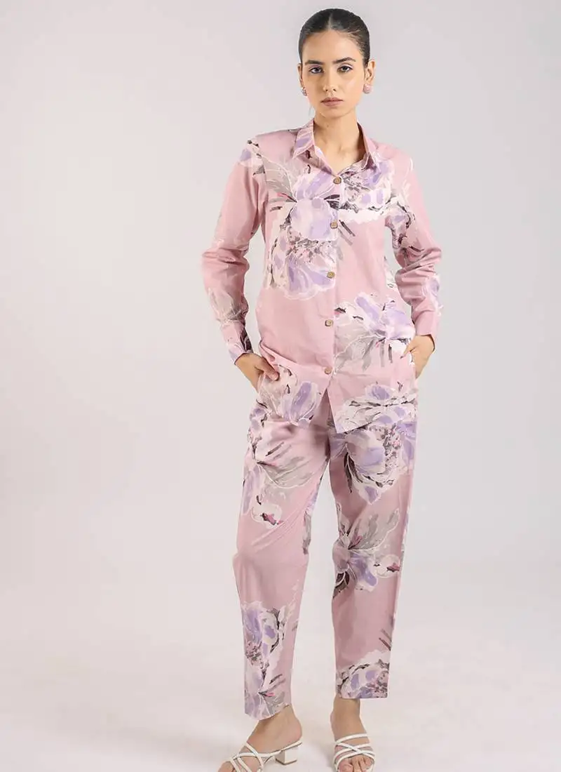 Dust rose floral printed cotton co-ord