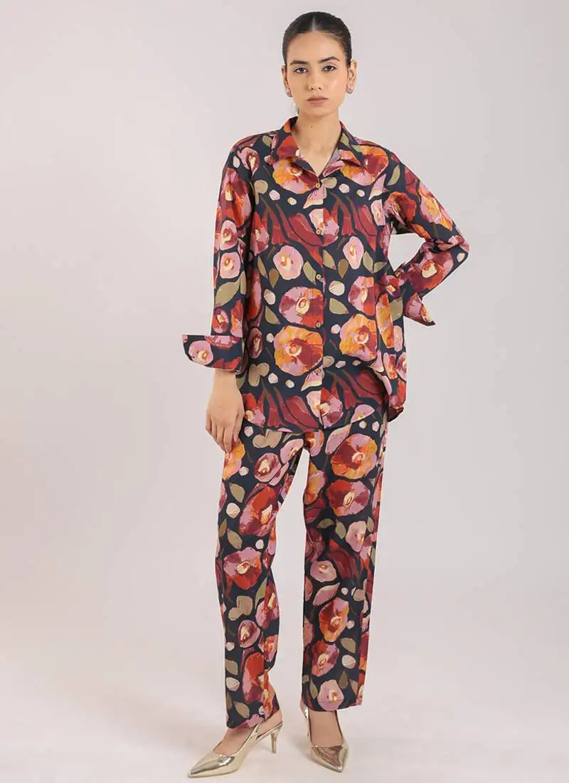 Black floral printed cotton tie-on co-ord