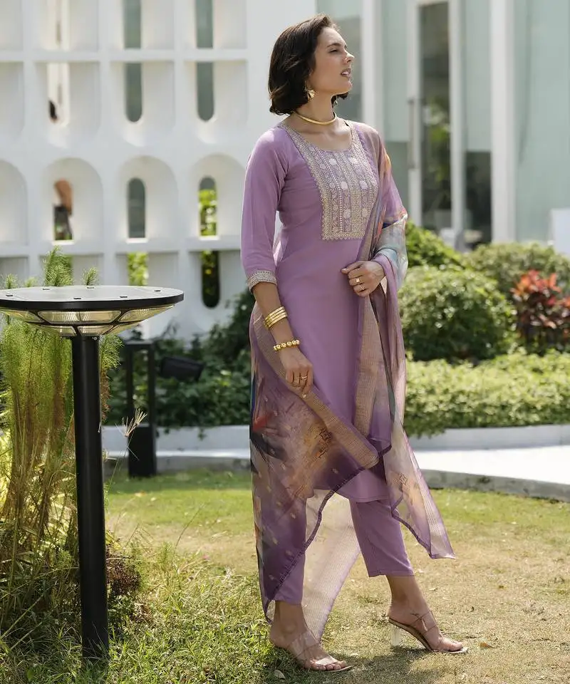 Viscos-rayon with embroidered work party wear kurti set