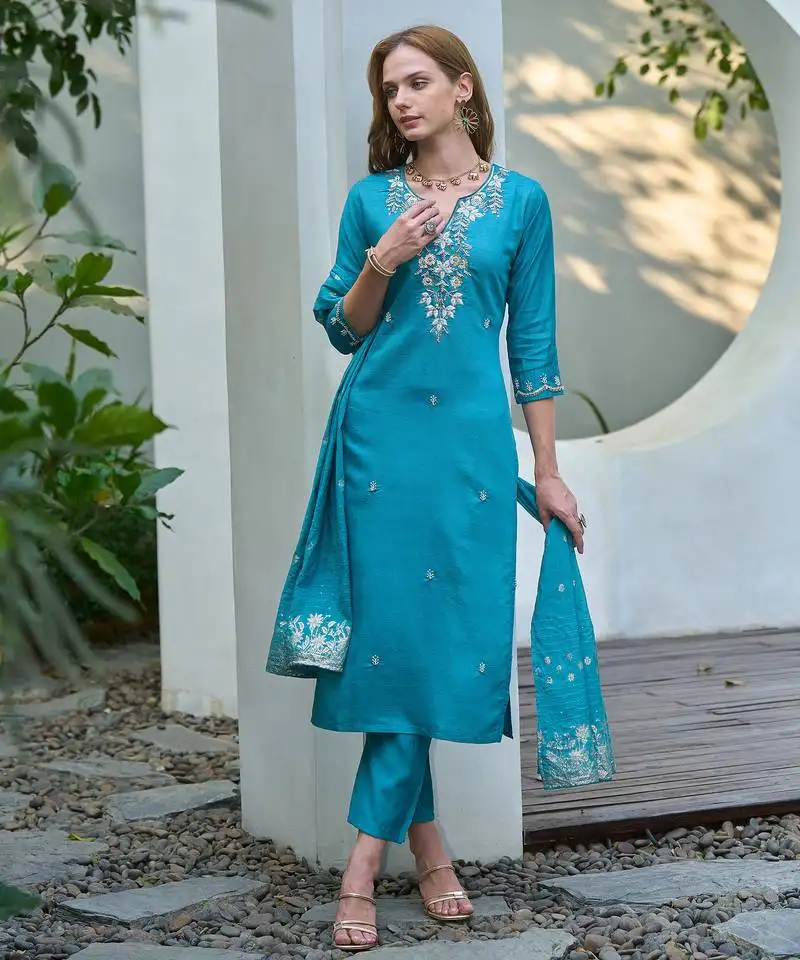 Vatican kurta with bottom chanderi jcard dupatta