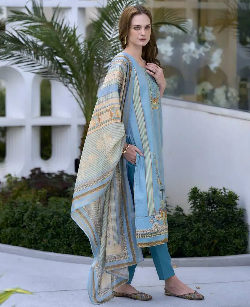 Silk blend kurta with bottom dupatta