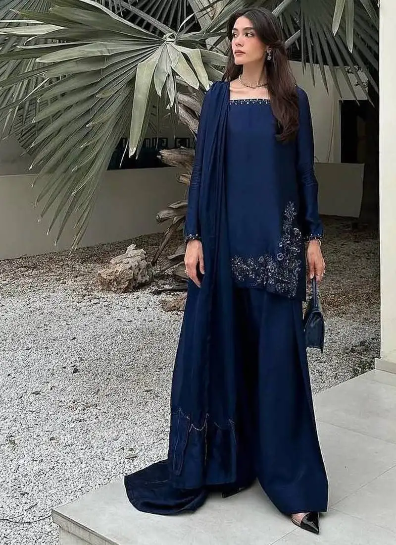 Pure natural crep silk with embroidery sequence work top with sharara dupatta