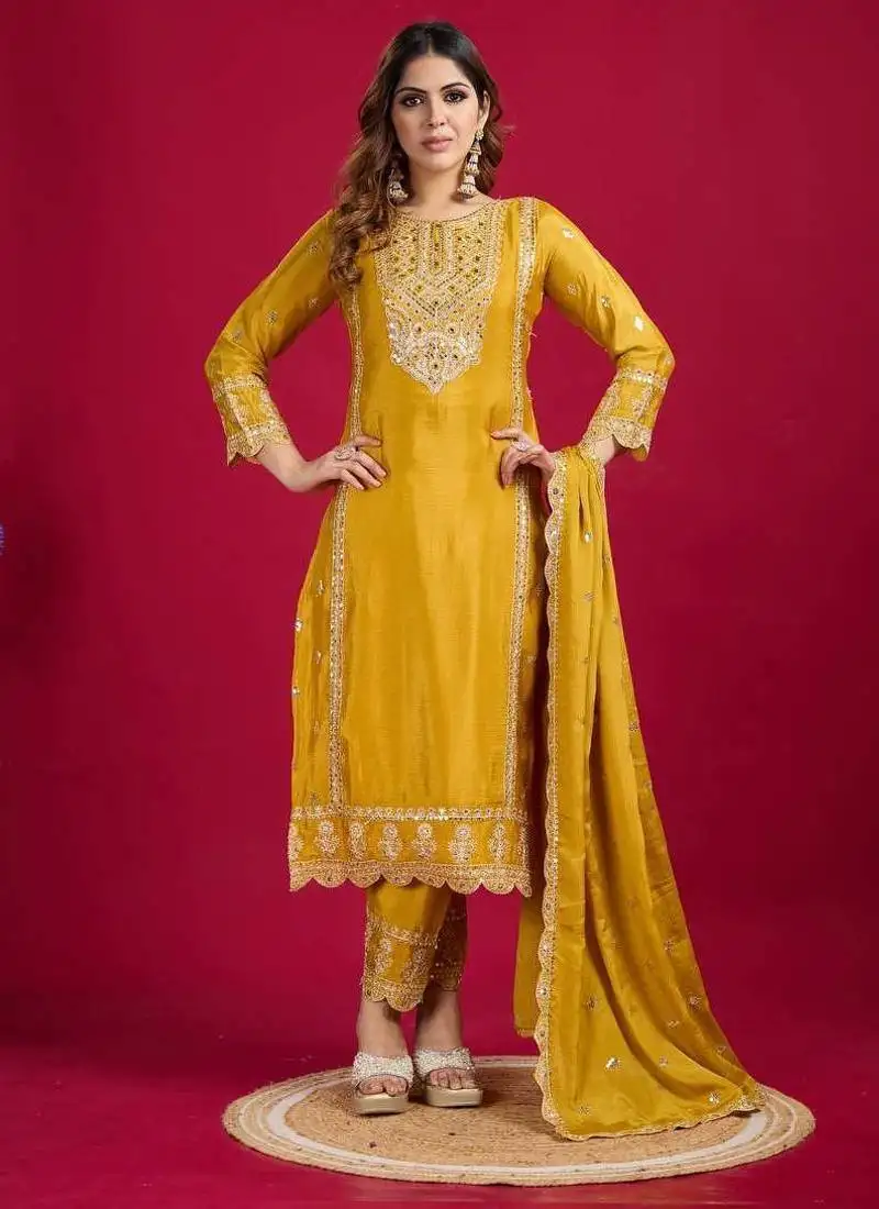 Heavy chinon silk with heavy embroidery work top with sharara dupatta