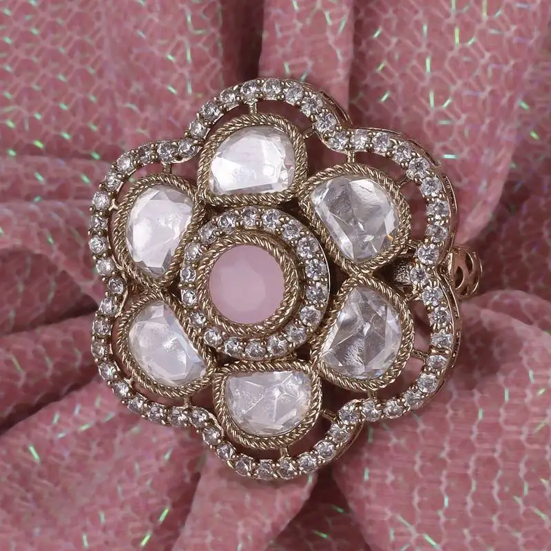 Amazing square and oval shape gold plated adjustable finger ring for women and girls