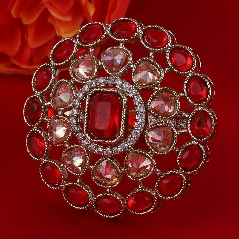 Appealing round shape gold plated adjustable finger ring for women and girls