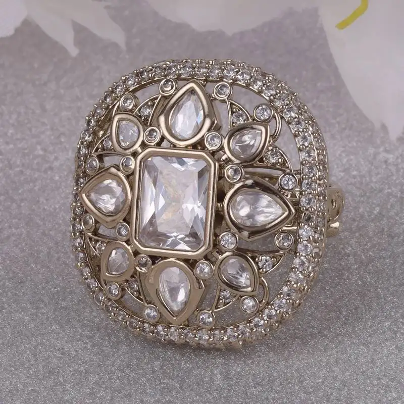 Astonish round and oval shape gold plated adjustable finger ring for women and girls