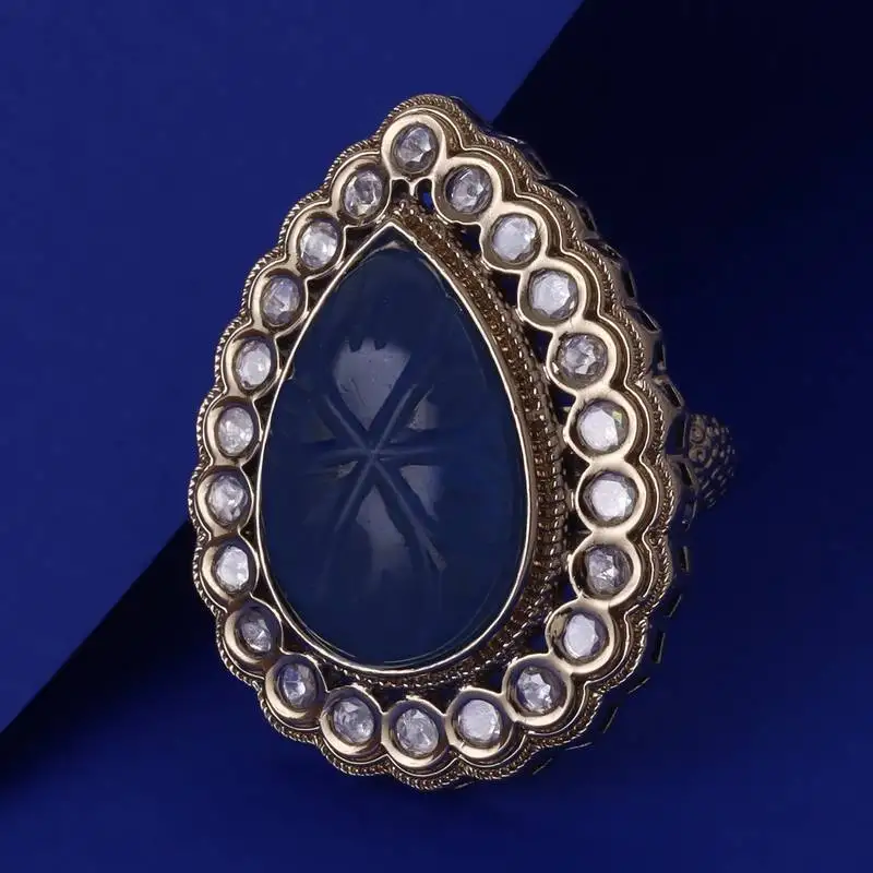 Attractive oval shape gold plated adjustable finger ring for women and girls