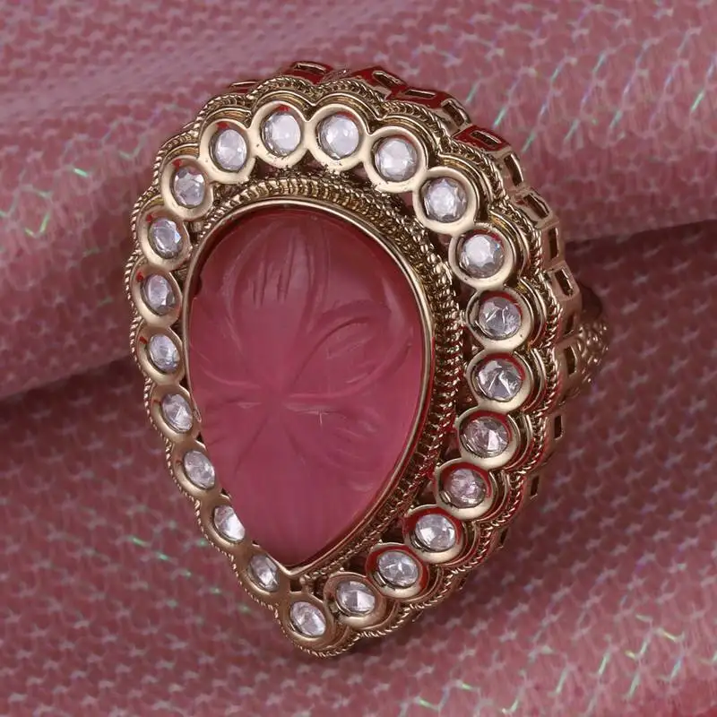 Beautiful oval shape gold plated adjustable finger ring for women and girls