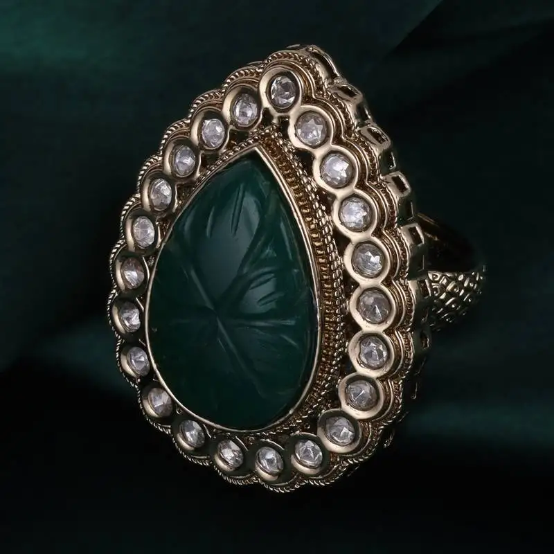 Brilliant oval shape gold plated adjustable finger ring for women and girls