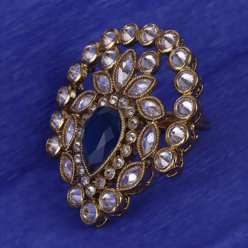 Classy oval shape gold plated adjustable finger ring for women and girls