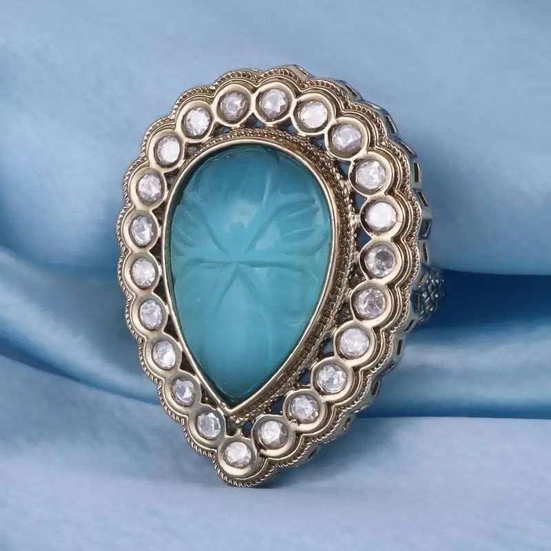 Charming oval shape gold plated adjustable finger ring for women and girls