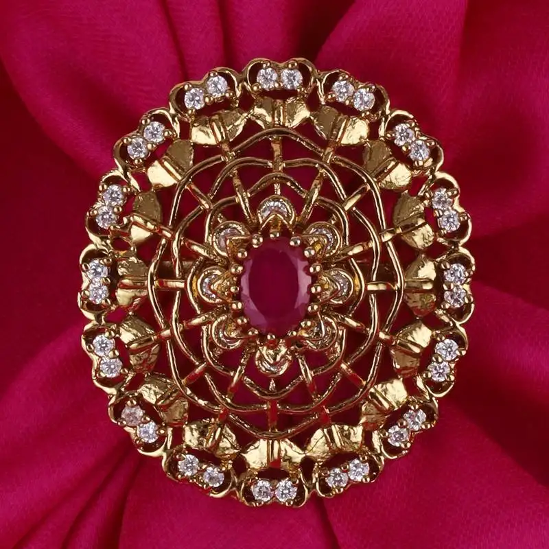 Contemporary round shape gold plated adjustable finger ring for women and girls