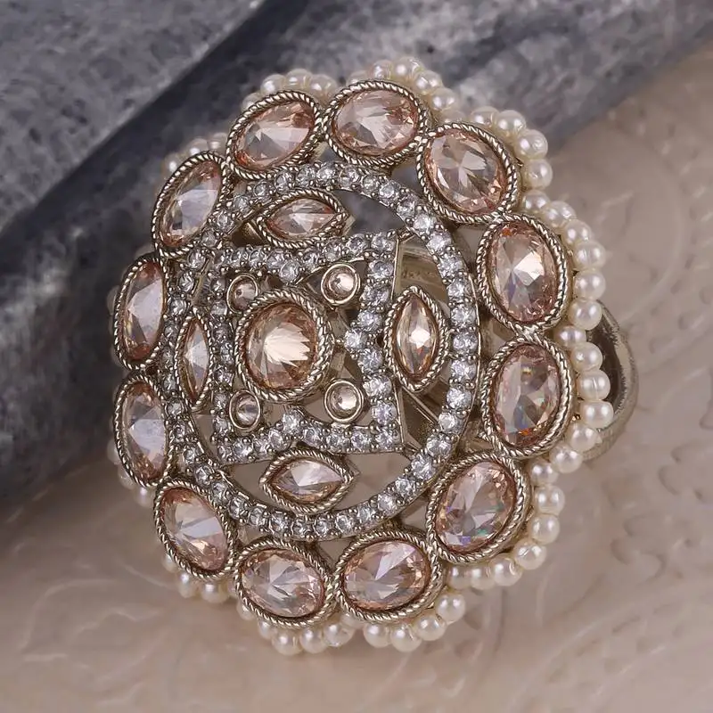 Enchanting round shape gold plated adjustable finger ring for women and girls