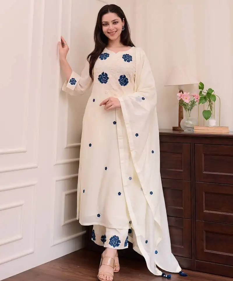 Viscose with embroidery kurta with bottom dupatta
