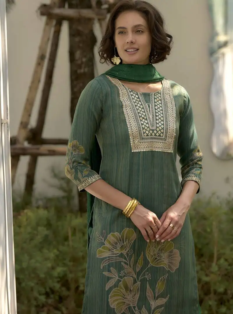 Tissue with floral print and embroidery party wear kurti set