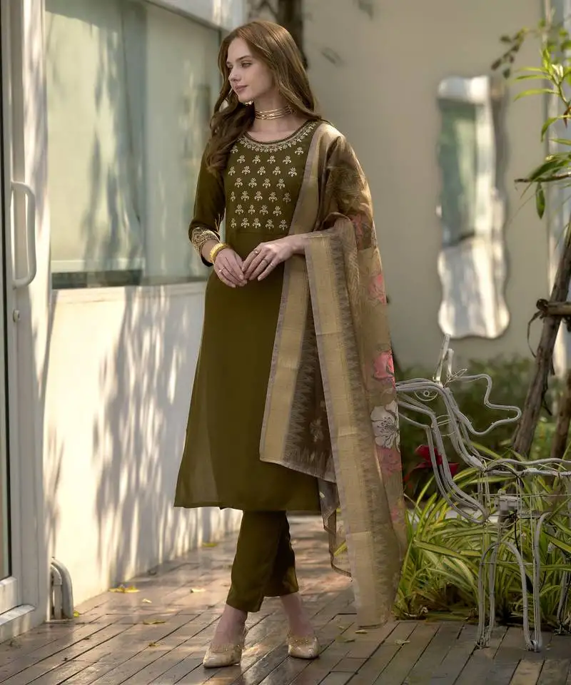 Rayon with embroidered work party wear kurti set