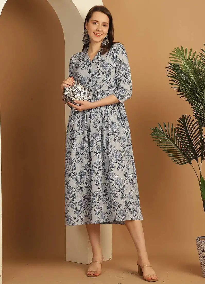 Women's pure cotton jaipuri printed gown