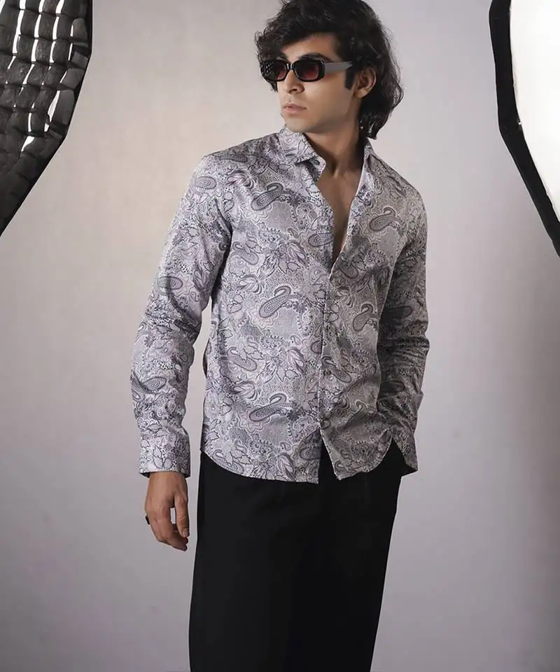 Grey cotton printed shirt