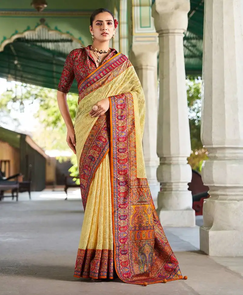 Ivory poly viscose georgette lucknowi chikankari work saree