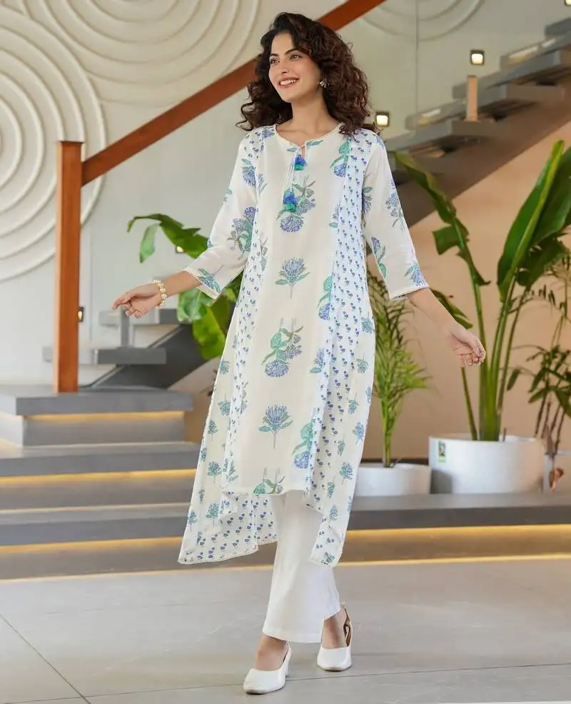 Angel dark white printed cotton kurta sets