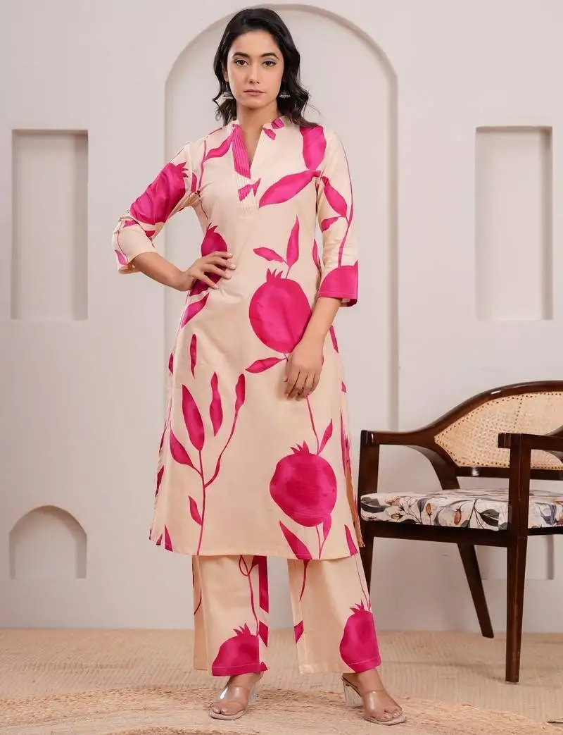 Bubblegum red printed cotton kurta sets