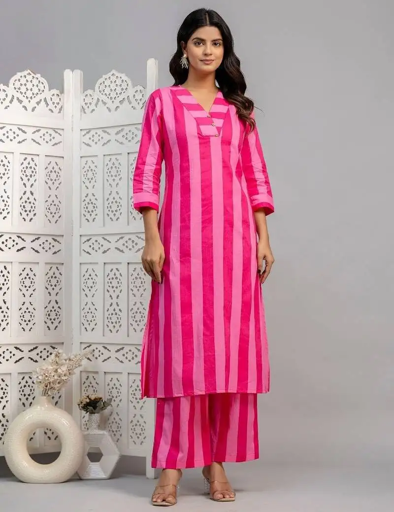 Bubblegum pink printed cotton kurta sets