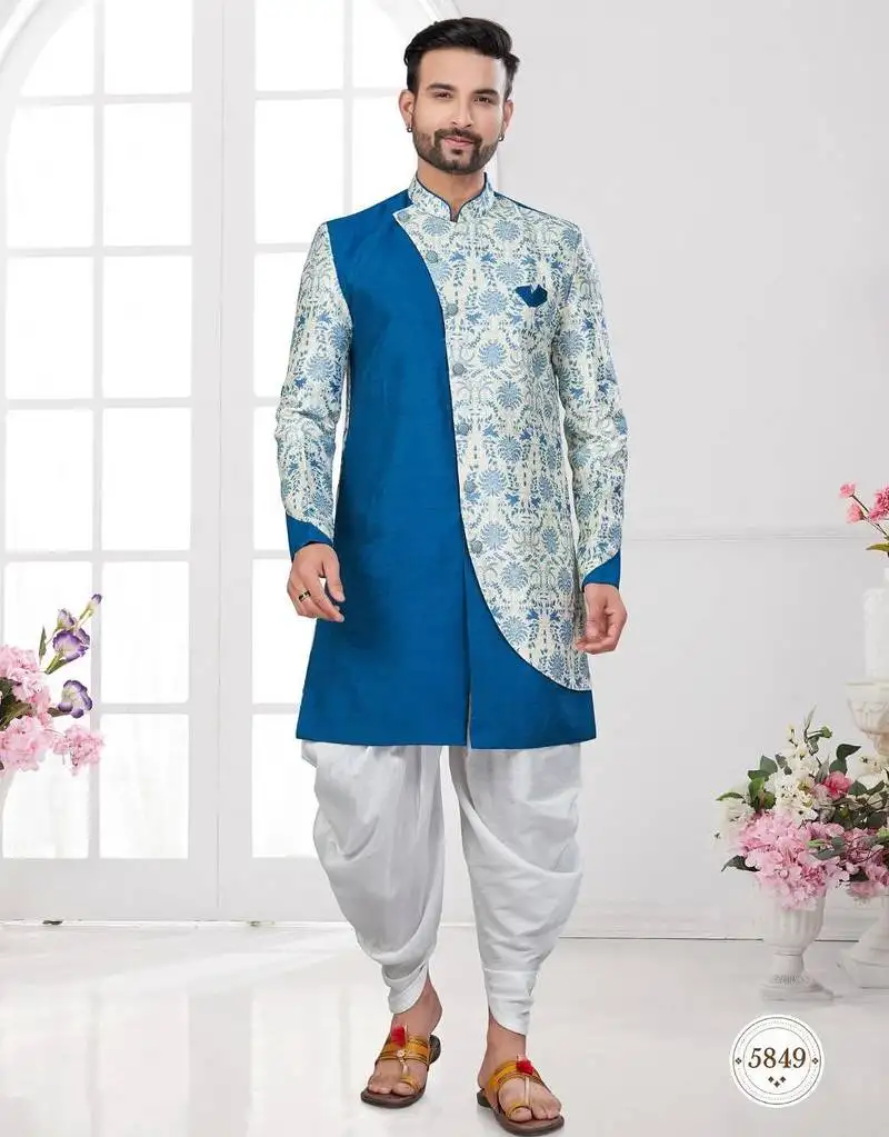 Havy ancale cross style attached with degital printed, dhoti indowestern sherwani set)