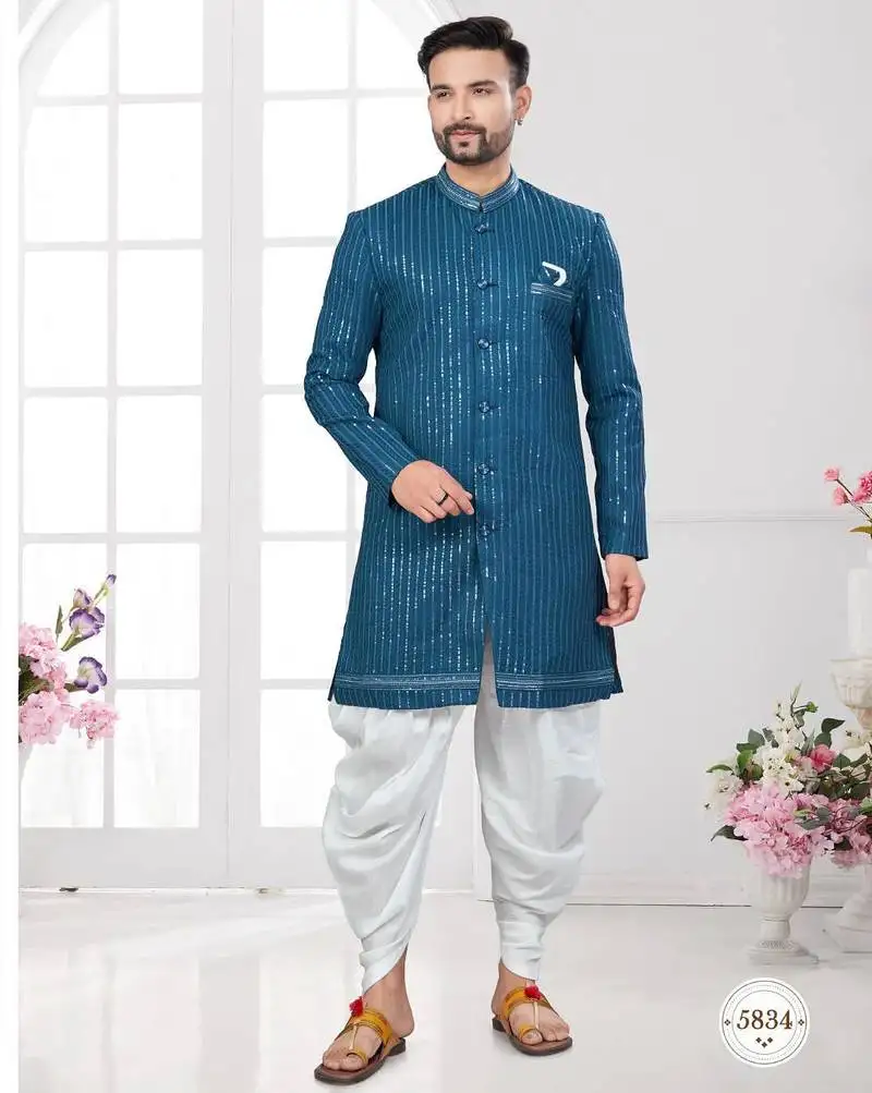 Full computer embroidery with sequence work all over sherwani