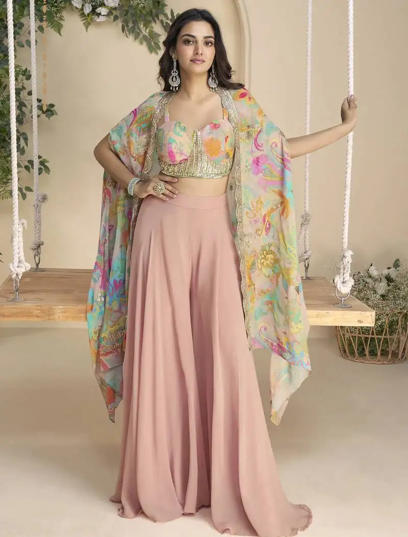 Hiva salmon multicolor embroidered silk long dresses