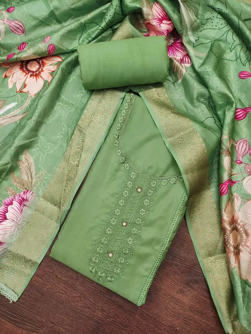 Women's pista organza embroidered handwork unstitched dress material