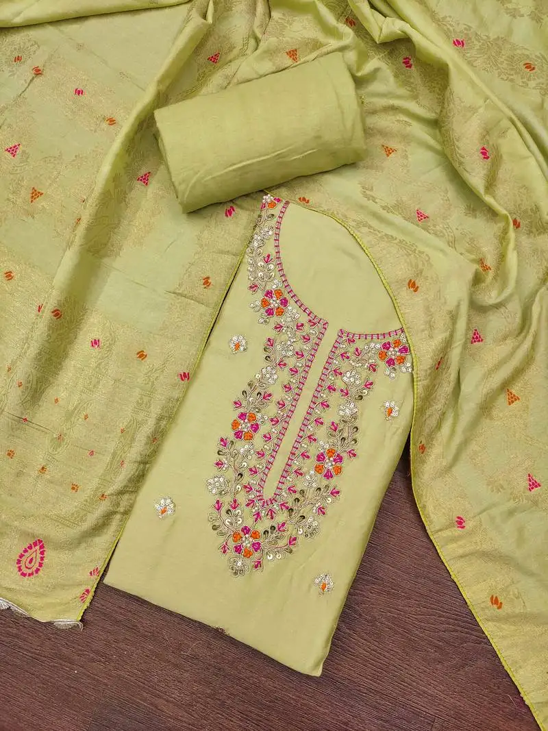Women's pista jam cotton embroidered handwork unstitched dress material