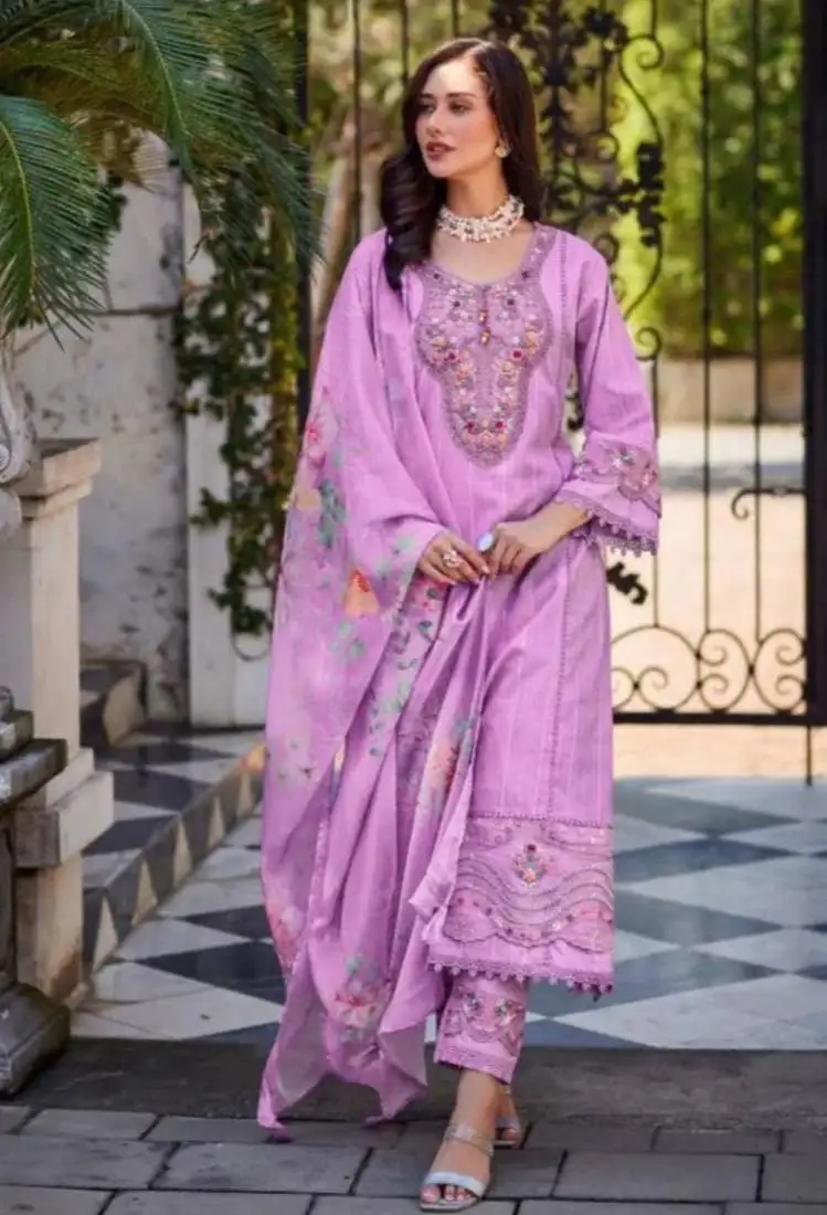 Kaynat lavender light lavender embroidered blended kurta sets