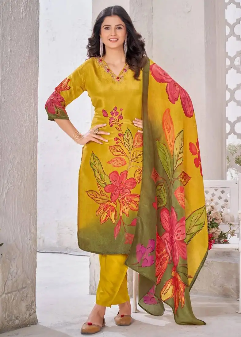 Malti marigold dark yellow embroidered blended kurta sets