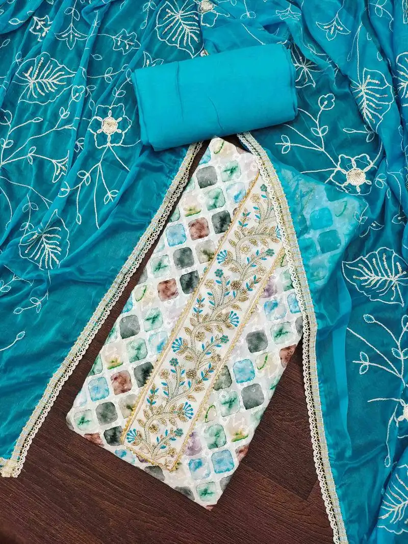 Women's multicolor cambric cotton digital handwork unstitched dress material