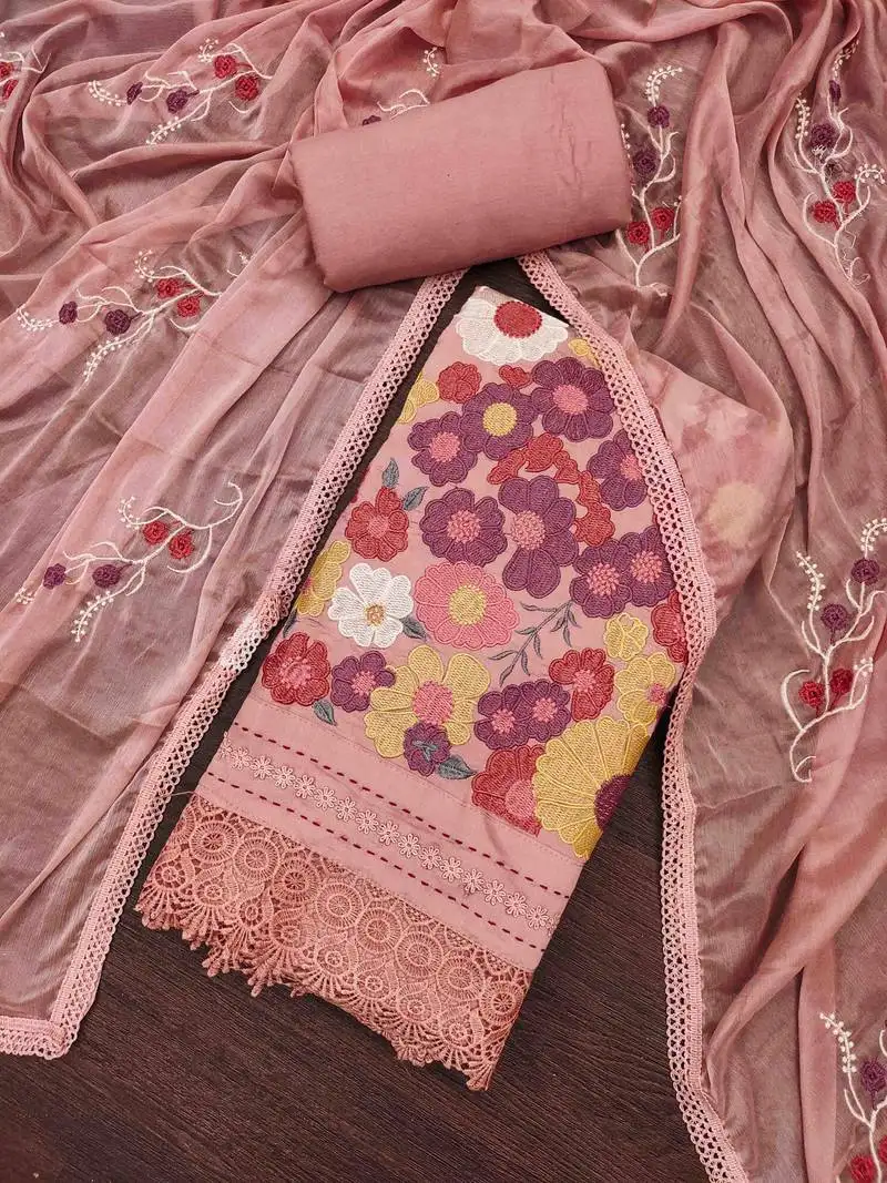 Women's peachpremium roman cotton embroidered unstitched dress material