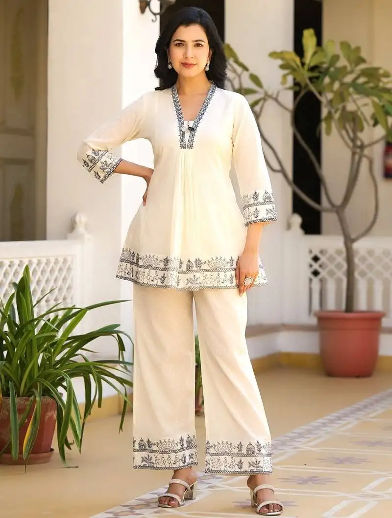 Sakshi cream embroidered cotton co-ord set