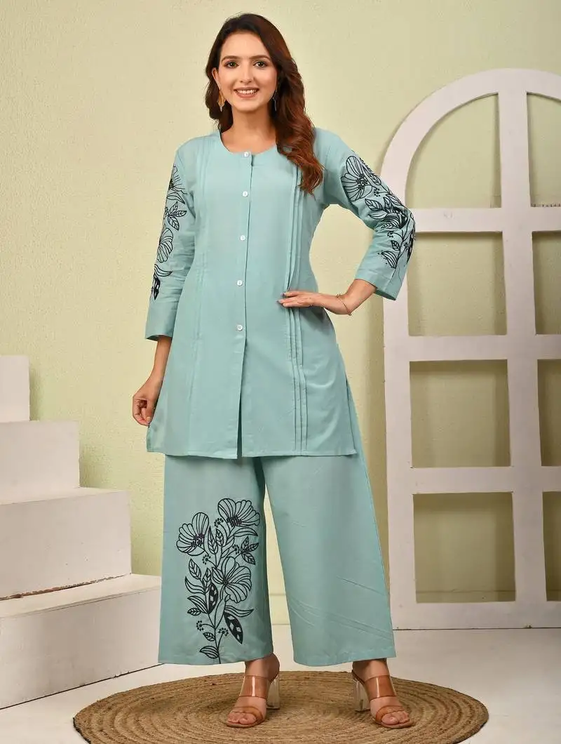 Mahua marbles embroidery cotton co-ord set