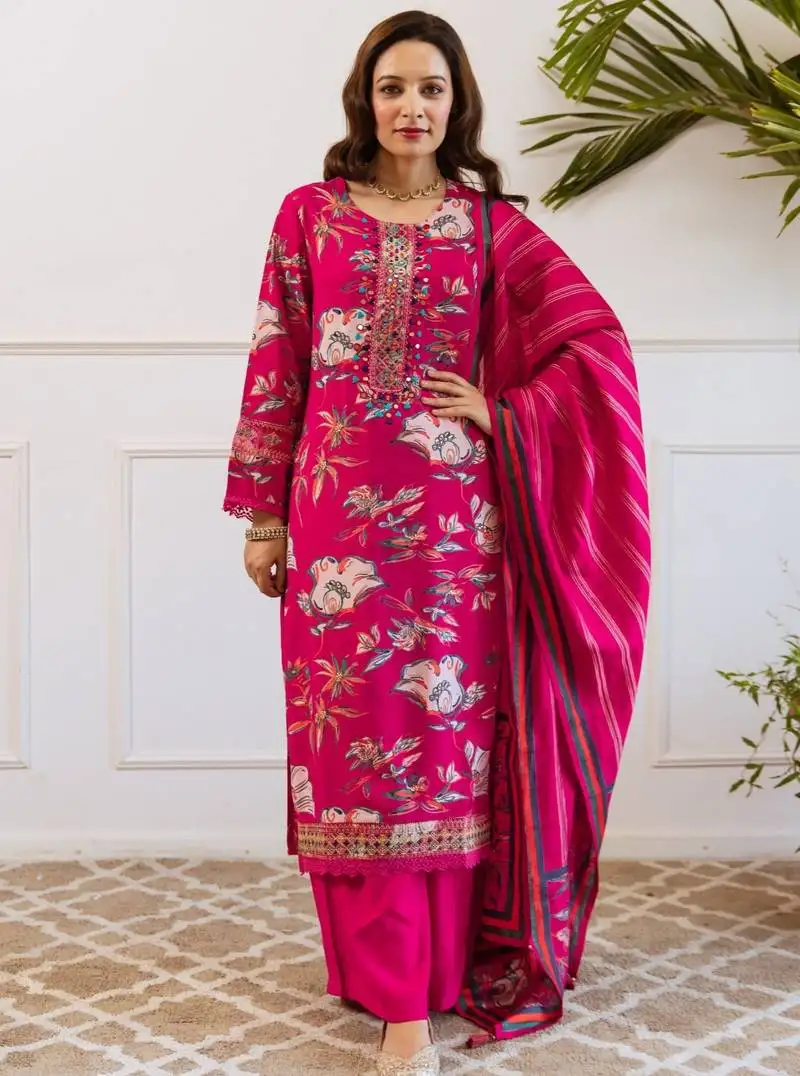 Kabool magenta pink printed cotton kurta sets
