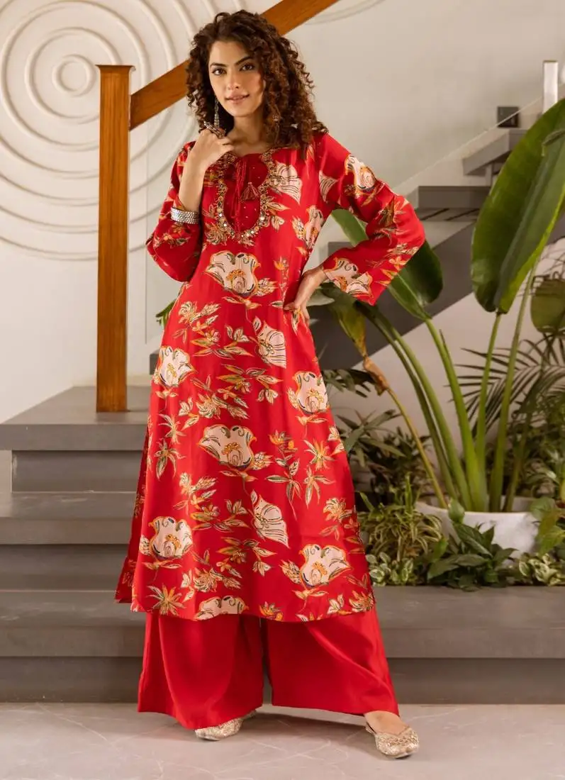 Kabool lava red printed cotton kurta sets