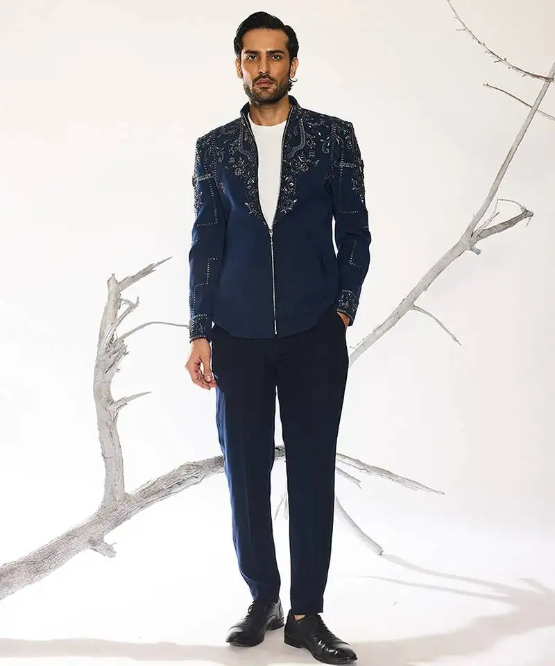 Blue embroidered cotton silk jacket